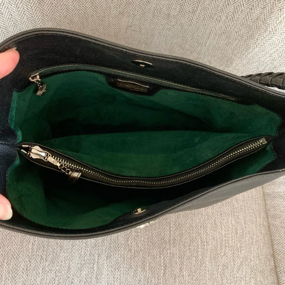 Kieselstein Cord Whipstitched  Black Leather Hobo Bag Silver Horse